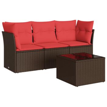 4-tlg. Garten-Sofagarnitur mit Kissen Braun Poly Rattan