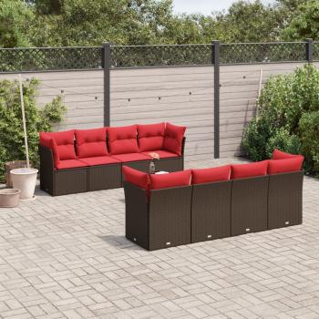 ARDEBO.de - 9-tlg. Garten-Sofagarnitur mit Kissen Braun Poly Rattan