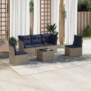 ARDEBO.de - 6-tlg. Garten-Sofagarnitur mit Kissen Grau Poly Rattan