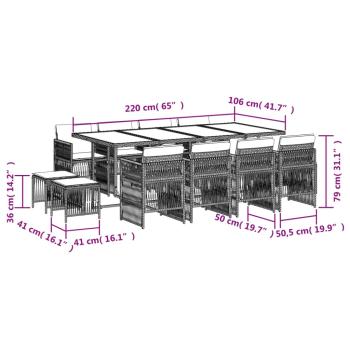 13-tlg. Garten-Essgruppe mit Kissen Schwarz Poly Rattan