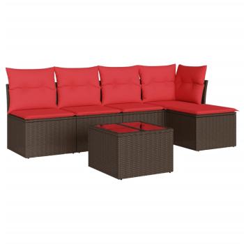 6-tlg. Garten-Sofagarnitur mit Kissen Braun Poly Rattan