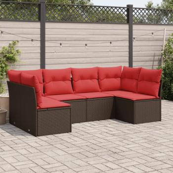 ARDEBO.de - 6-tlg. Garten-Sofagarnitur mit Kissen Braun Poly Rattan