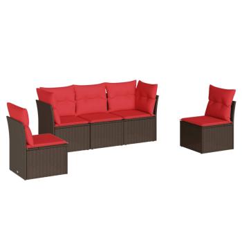 5-tlg. Garten-Sofagarnitur mit Kissen Braun Poly Rattan