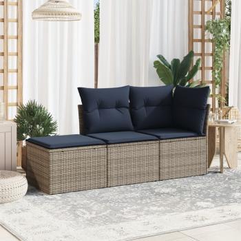 ARDEBO.de - 3-tlg. Garten-Sofagarnitur mit Kissen Grau Poly Rattan
