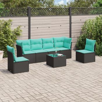 ARDEBO.de - 7-tlg. Garten-Sofagarnitur mit Kissen Schwarz Poly Rattan