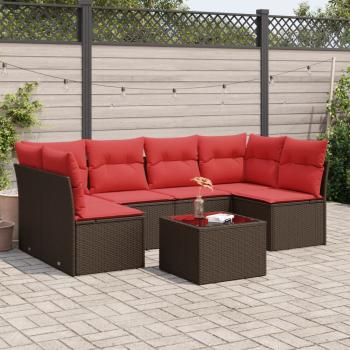 ARDEBO.de - 7-tlg. Garten-Sofagarnitur mit Kissen Braun Poly Rattan