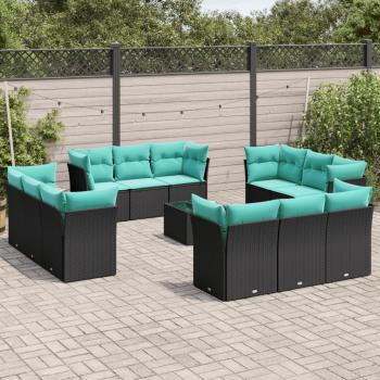 ARDEBO.de - 13-tlg. Garten-Sofagarnitur mit Kissen Schwarz Poly Rattan