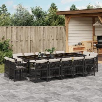 ARDEBO.de - 15-tlg. Garten-Essgruppe mit Kissen Schwarz Poly Rattan