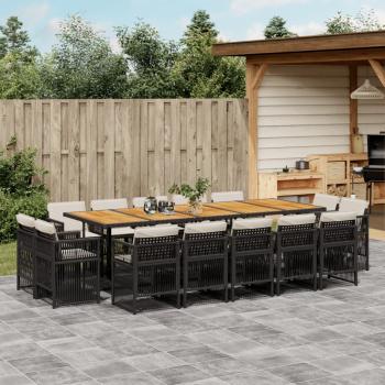 ARDEBO.de - 15-tlg. Garten-Essgruppe mit Kissen Schwarz Poly Rattan