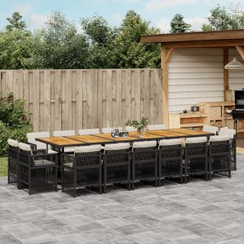 ARDEBO.de - 17-tlg. Garten-Essgruppe mit Kissen Schwarz Poly Rattan