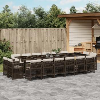 ARDEBO.de - 17-tlg. Garten-Essgruppe mit Kissen Braun Poly Rattan