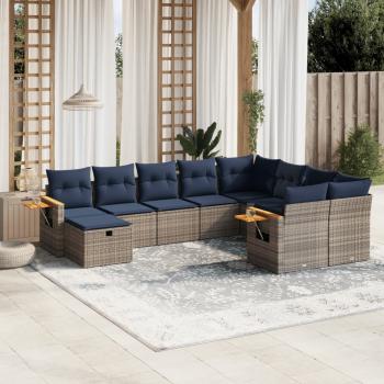 ARDEBO.de - 10-tlg. Garten-Sofagarnitur mit Kissen Grau Poly Rattan