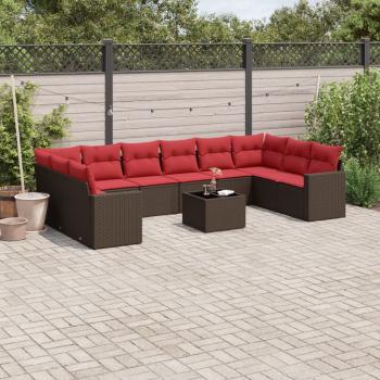 ARDEBO.de - 11-tlg. Garten-Sofagarnitur mit Kissen Braun Poly Rattan