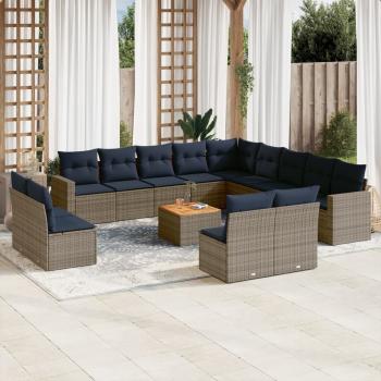 ARDEBO.de - 14-tlg. Garten-Sofagarnitur mit Kissen Grau Poly Rattan