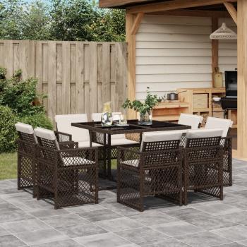 ARDEBO.de - 9-tlg. Garten-Essgruppe mit Kissen Braun Poly Rattan