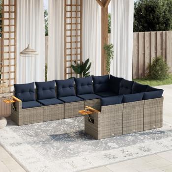 ARDEBO.de - 10-tlg. Garten-Sofagarnitur mit Kissen Grau Poly Rattan