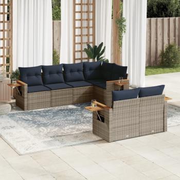 ARDEBO.de - 7-tlg. Garten-Sofagarnitur mit Kissen Grau Poly Rattan