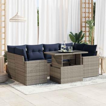 ARDEBO.de - 7-tlg. Garten-Sofagarnitur mit Kissen Grau Poly Rattan Akazie