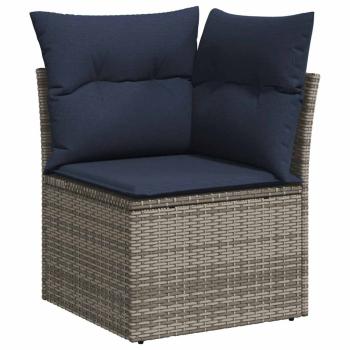 9-tlg. Garten-Sofagarnitur mit Kissen Grau Poly Rattan Akazie