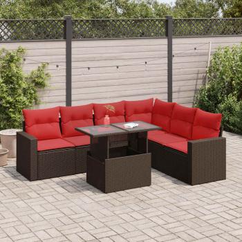 ARDEBO.de - 7-tlg. Garten-Sofagarnitur mit Kissen Grau Poly Rattan Akazie