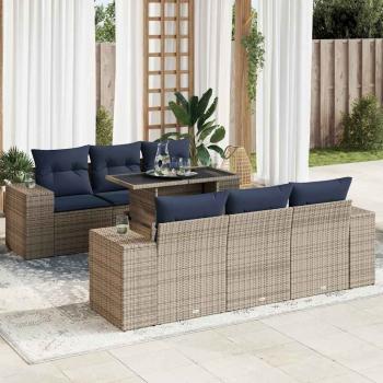 ARDEBO.de - 7-tlg. Garten-Sofagarnitur mit Kissen Grau Poly Rattan Akazie