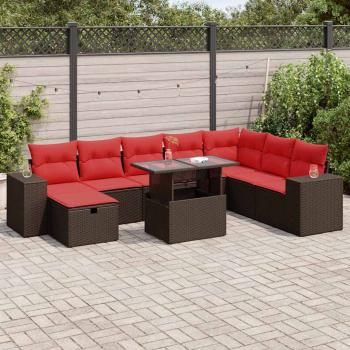 ARDEBO.de - 9-tlg. Garten-Sofagarnitur mit Kissen Schwarz Poly Rattan