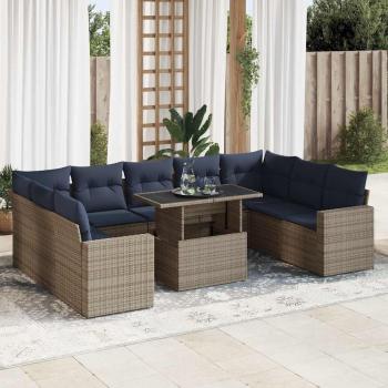 ARDEBO.de - 10-tlg. Garten-Sofagarnitur mit Kissen Grau Poly Rattan Akazie