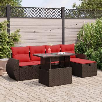 ARDEBO.de - 6-tlg. Garten-Sofagarnitur mit Kissen Schwarz Poly Rattan