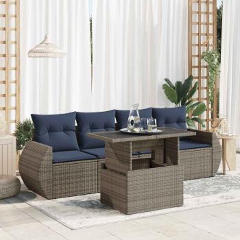 ARDEBO.de - 5-tlg. Garten-Sofagarnitur mit Kissen Grau Poly Rattan Akazie