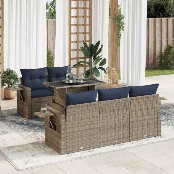 ARDEBO.de - 6-tlg. Garten-Sofagarnitur mit Kissen Schwarz Poly Rattan
