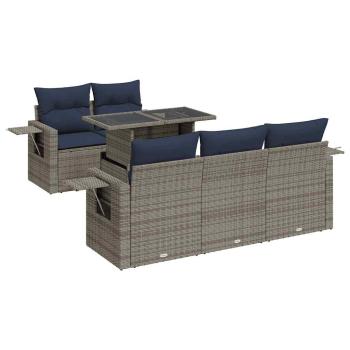 6-tlg. Garten-Sofagarnitur mit Kissen Schwarz Poly Rattan