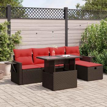 ARDEBO.de - 6-tlg. Garten-Sofagarnitur mit Kissen Schwarz Poly Rattan