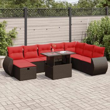 ARDEBO.de - 9-tlg. Garten-Sofagarnitur mit Kissen Schwarz Poly Rattan
