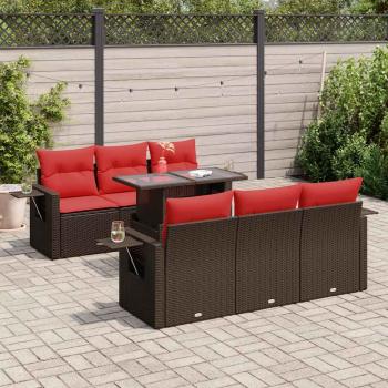 ARDEBO.de - 7-tlg. Garten-Sofagarnitur mit Kissen Grau Poly Rattan Akazie