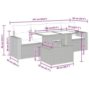 5-tlg. Garten-Sofagarnitur mit Kissen Braun Poly Rattan Akazie