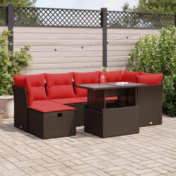 ARDEBO.de - 7-tlg. Garten-Sofagarnitur mit Kissen Braun Poly Rattan Akazie