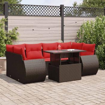 ARDEBO.de - 7-tlg. Garten-Sofagarnitur mit Kissen Braun Poly Rattan Akazie