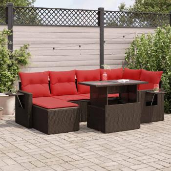 ARDEBO.de - 7-tlg. Garten-Sofagarnitur mit Kissen Braun Poly Rattan Akazie