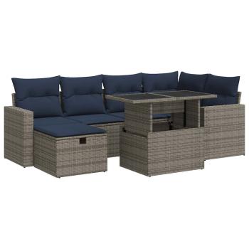 7-tlg. Garten-Sofagarnitur mit Kissen Braun Poly Rattan Akazie