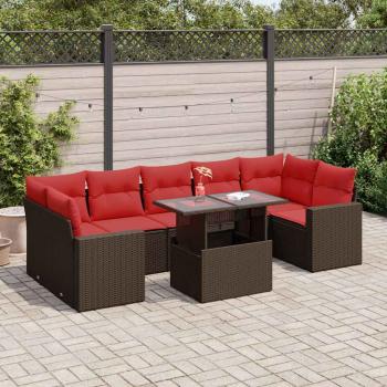 ARDEBO.de - 8-tlg. Garten-Sofagarnitur mit Kissen Braun Poly Rattan Akazie