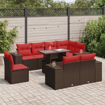 ARDEBO.de - 9-tlg. Garten-Sofagarnitur mit Kissen Braun Poly Rattan Akazie