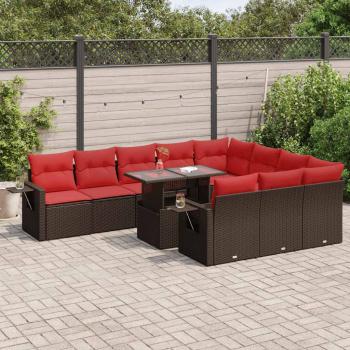 ARDEBO.de - 11-tlg. Garten-Sofagarnitur mit Kissen Braun Poly Rattan Akazie