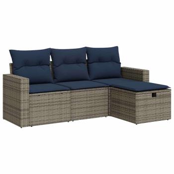 ARDEBO.de - 4-tlg. Garten-Sofagarnitur mit Kissen Grau Poly Rattan
