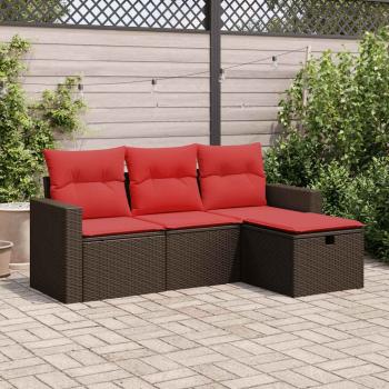 ARDEBO.de - 4-tlg. Garten-Sofagarnitur mit Kissen Braun Poly Rattan