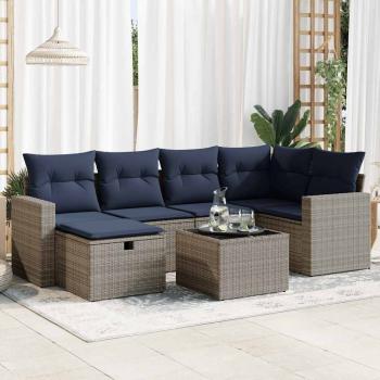 ARDEBO.de - 7-tlg. Garten-Sofagarnitur mit Kissen Grau Poly Rattan