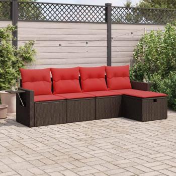 ARDEBO.de - 5-tlg. Garten-Sofagarnitur mit Kissen Braun Poly Rattan