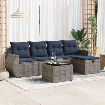 ARDEBO.de - 6-tlg. Garten-Sofagarnitur mit Kissen Grau Poly Rattan