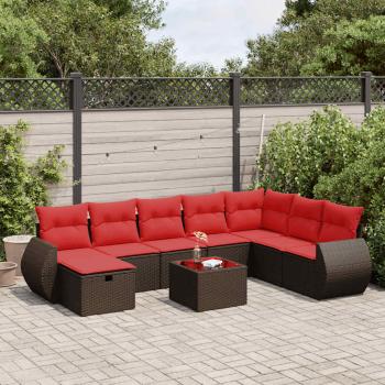 ARDEBO.de - 9-tlg. Garten-Sofagarnitur mit Kissen Braun Poly Rattan