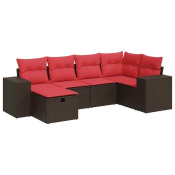 6-tlg. Garten-Sofagarnitur mit Kissen Braun Poly Rattan