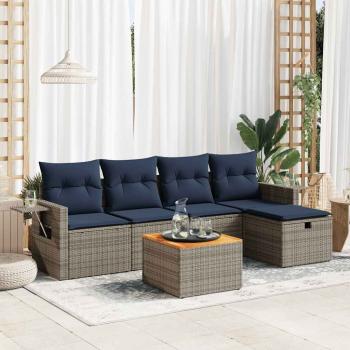 ARDEBO.de - 6-tlg. Garten-Sofagarnitur mit Kissen Grau Poly Rattan